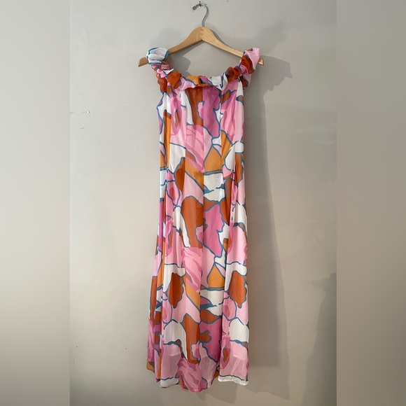 Vivva Off Shoulder Midi Dress, Candy Abstract, Gingham and Heels, Size 10, NWT - Picture 2 of 11